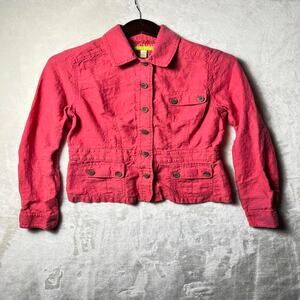 Sigrid Olsen 100% Linen Jacket Women's M Pink Salmon Coastal Full Button Blazer